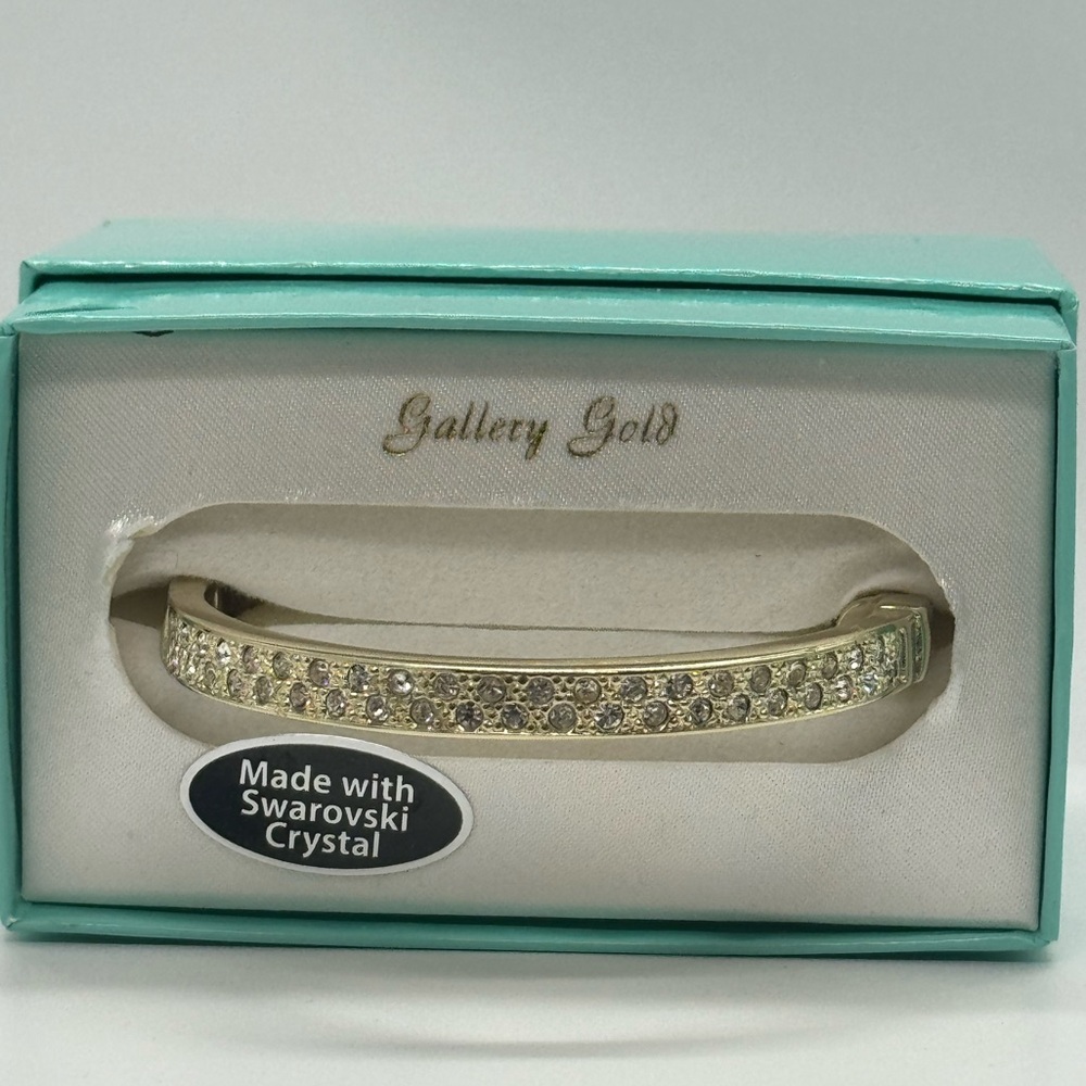 Gold Tone Pave Crystal Hinged Bangle Bracelet Made with Swarovski Crystals